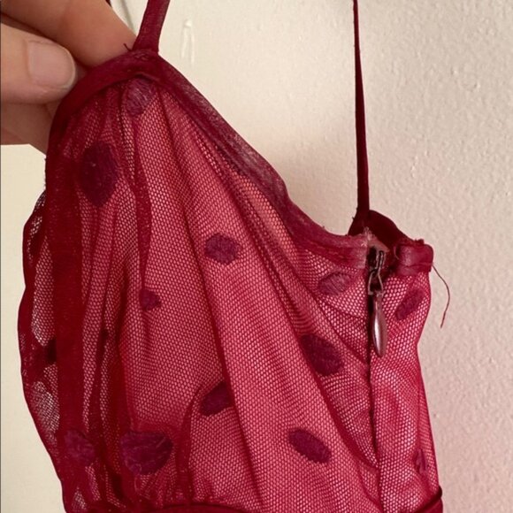 BCBGMaxAzria Burgundy Sheer Fitted Dress - Picture 4 of 9